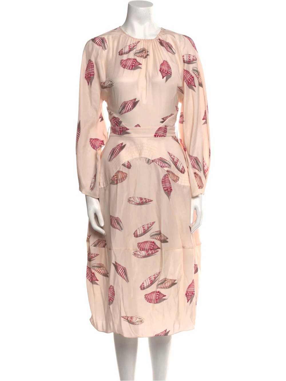 Stella McCartney Pink Leaf-Print Long Sleeve Peplum Dress runs as S/M